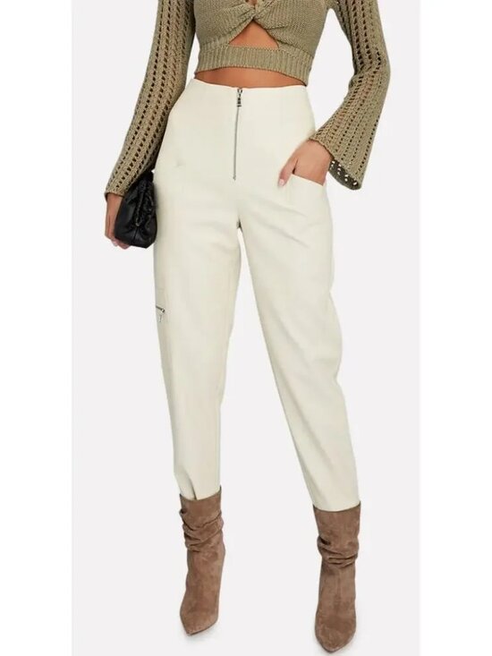 INTERMIX Pants - Womens Intermix Jolie Bone White (Item-56) PU Faux Leather Cargo Pocket Pants 4